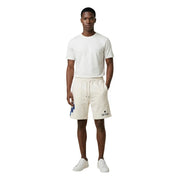Baumwollshorts von County Of Milan für Herren in Creme mit Kordelzugbund und blauem Grafikdetail, Vorderansicht