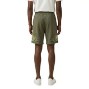 Short en coton pour homme County of Milan, vert olive, orné de broderies de feuilles de palmier, vue de face