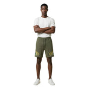 Short en coton pour homme County of Milan, vert olive, orné de broderies de feuilles de palmier (vue de côté)