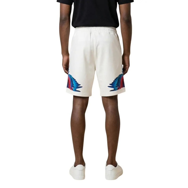 Short en coton blanc pour homme, de la marque County of Milan, orné d'ailes bleues et rouges sur les côtés (vue de profil).