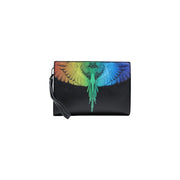 County of Milan men bag black faux leather wristlet with vibrant rainbow-colored winged angel design 26x19x7 cm