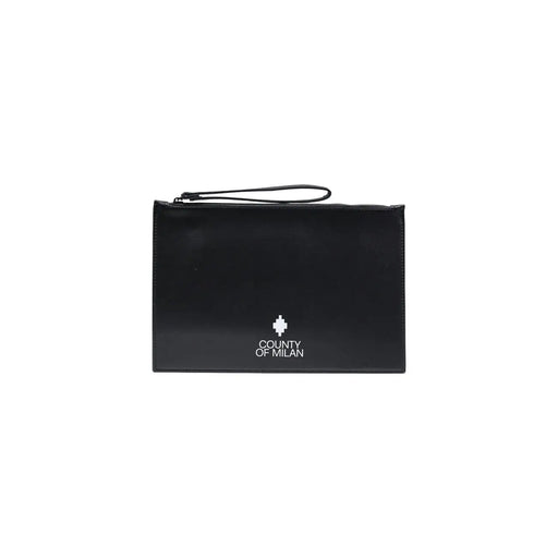 Schwarze Clutch aus Kunstleder mit Mailänder Logo, Handgelenkschlaufe und weißem Aufdruck, 30 x 20 x 0,3 cm