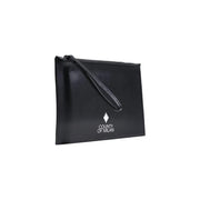 Black faux leather county of milan men bag clutch with wrist strap and white logo 30x20x0.3 cm