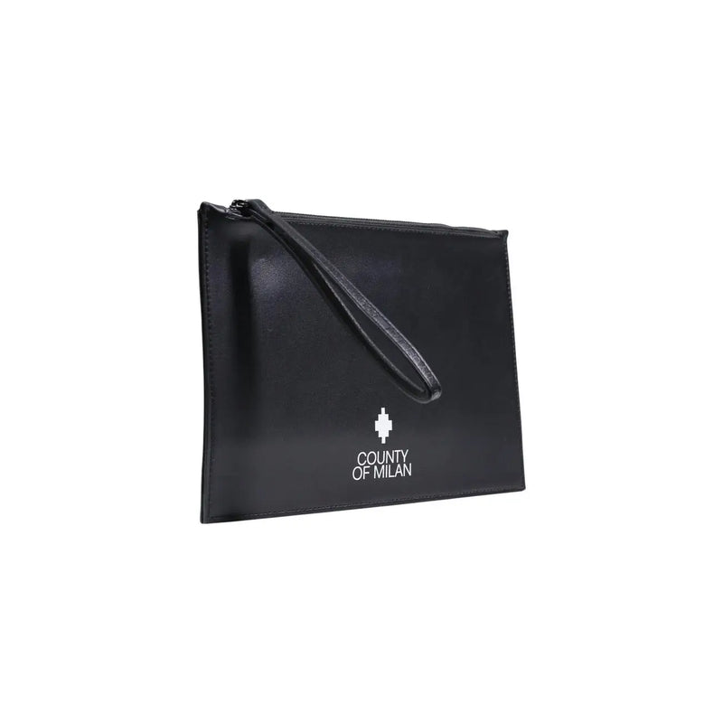 Black faux leather county of milan men bag clutch with wrist strap and white logo 30x20x0.3 cm