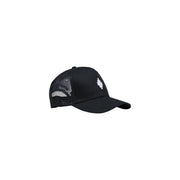 Black county of milan cotton blend trucker-style baseball cap with white embroidered logo on the front