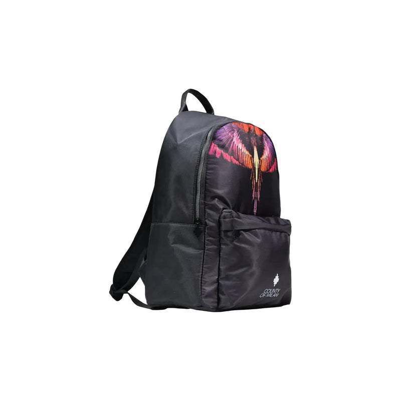 County of Milan men black nylon rucksack 38x42x15 cm with vibrant colorful wing design on the front