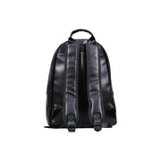 County of Milan men black print faux leather rucksack with adjustable shoulder straps and top handle shown from back side