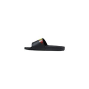 County of Milan men black synthetic rubber slide sandal with vibrant flame graphic on the strap