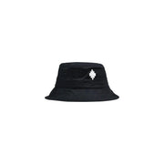Black cotton bucket hat by County of Milan featuring a white pixelated diamond logo for spring summer accessory
