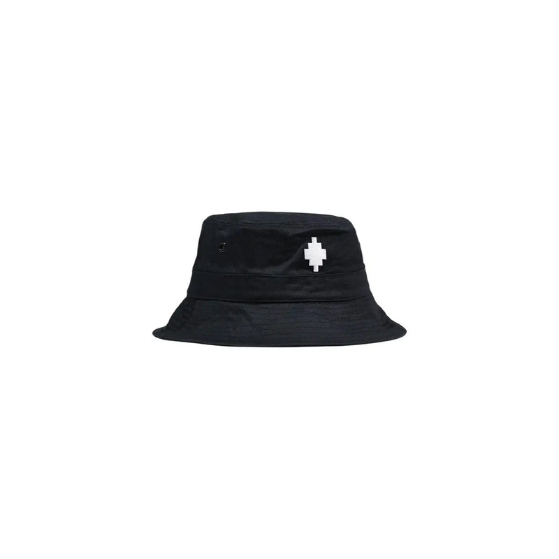 Black cotton bucket hat by County of Milan featuring a white pixelated diamond logo for spring summer accessory