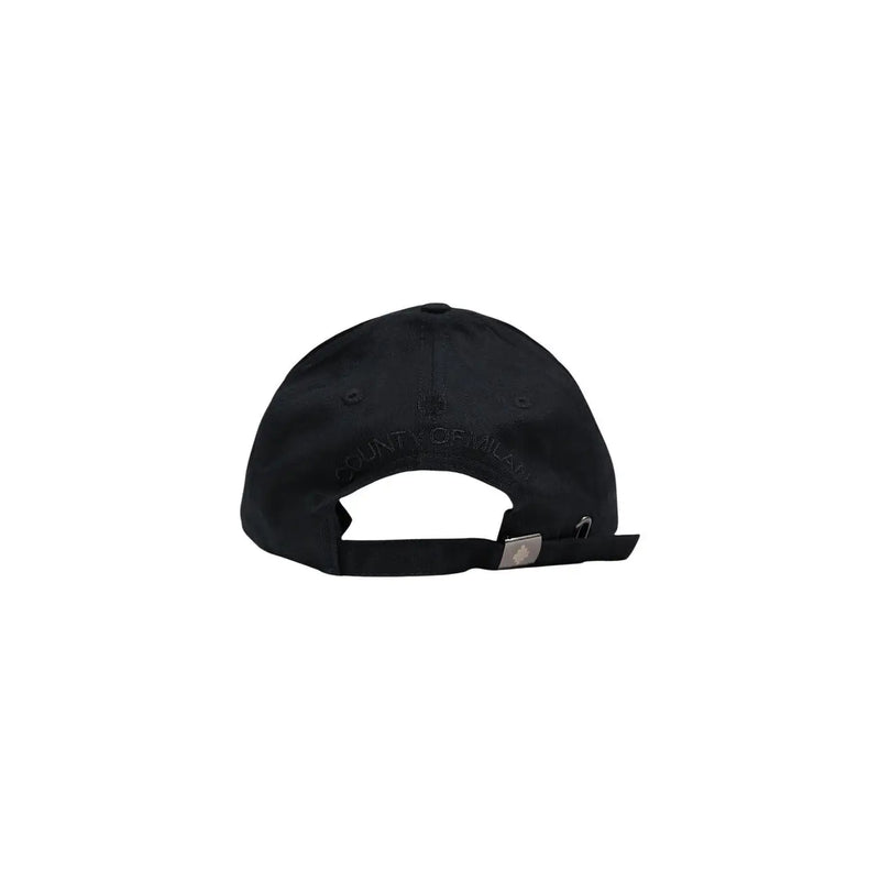 Black county of milan men cap made of cotton blend with subtle embroidered branding on the back side size os