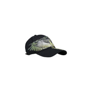 Black county of milan men cap in cotton blend featuring detailed gray white and green outstretched wings graphic