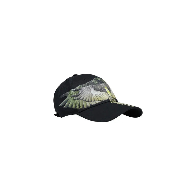 Black county of milan men cap in cotton blend featuring detailed gray white and green outstretched wings graphic