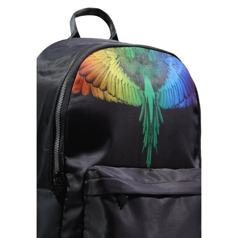 County of milan men nylon rucksack black with vibrant rainbow-colored wing design on the back side 38x42x15 cm