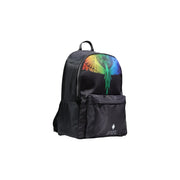 Black nylon County of Milan men rucksack with vibrant rainbow wing design and white branding on front panel