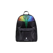 Black nylon County Of Milan men rucksack with vibrant rainbow-winged angel design and brand logo 38x42x15 cm