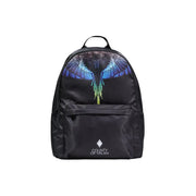 County of Milan men nylon rucksack in black with vibrant blue green iridescent wing design and embroidered logo