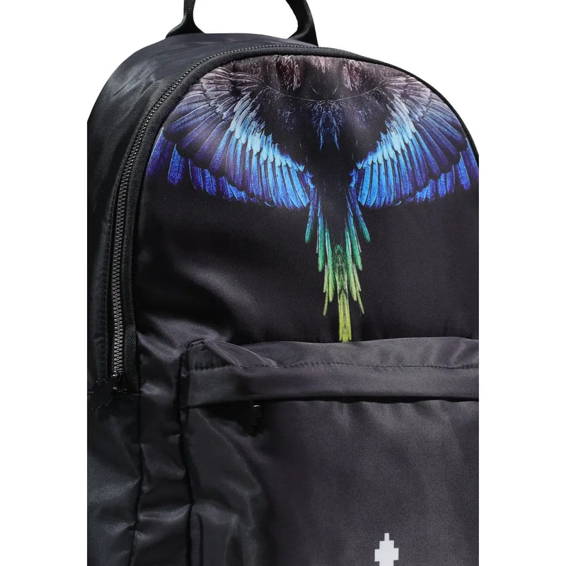 Black county of milan men nylon rucksack with vibrant blue and green iridescent wing design measuring 38x42x15 cm