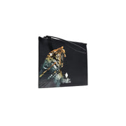 Black leather county of milan men pouch bag featuring a striking tiger graphic and logo print 30x20 cm