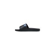 County of Milan men slippers black synthetic slide sandal with blue and white feather design on the strap