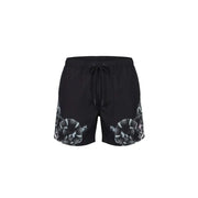 County of Milan men swimwear black swim trunks with bold white and gray snake print on the sides
