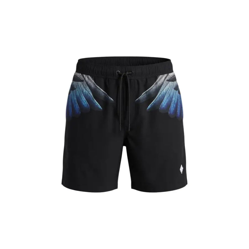 County of Milan men swimwear black swim trunks with blue gray wing graphics elastic waistband and drawstring