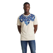 T-shirt homme beige en coton County of Milan, col rond et imprimé serpent bleu vif sur la poitrine