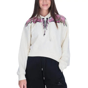 Cream-colored County Of Milan cropped hoodie with pink black wing graphic