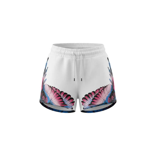 County Of Milan womens cotton white shorts with vibrant pink and blue wing graphics on the sides