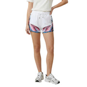 County of Milan womens cotton white shorts with elastic waistband and vibrant pink and blue wing print sides