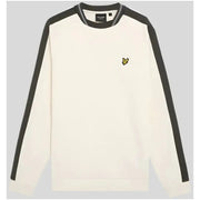 Cream and beige lyle and scott sweatshirt with black contrast stripes and yellow bird logo on the chest
