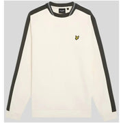 Cream and beige lyle and scott sweatshirt with black contrast stripes and yellow bird logo on the chest