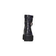 Cult black leather ankle boots with zip and laces featuring a chunky platform sole and gold-tone studded strap