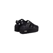 Cult women black leather platform sandals with a sleek strappy design and textured sole for stylish wear