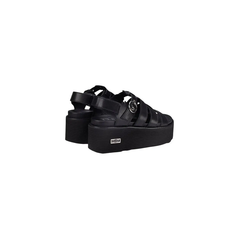 Cult women black leather platform sandals with a sleek strappy design and textured sole for stylish wear