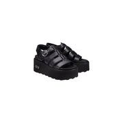 Cult women black leather platform sandals with multiple straps and chunky sole for stylish casual wear