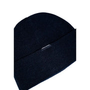 Dark blue knit beanie displayed in a product image, suitable for winter wear