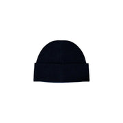 Dark blue ribbed knit beanie with folded cuff made of warm soft material for winter use