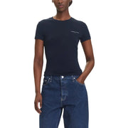 Dark blue short-sleeved T-shirt with small white logo from Tommy Hilfiger Jeans Women
