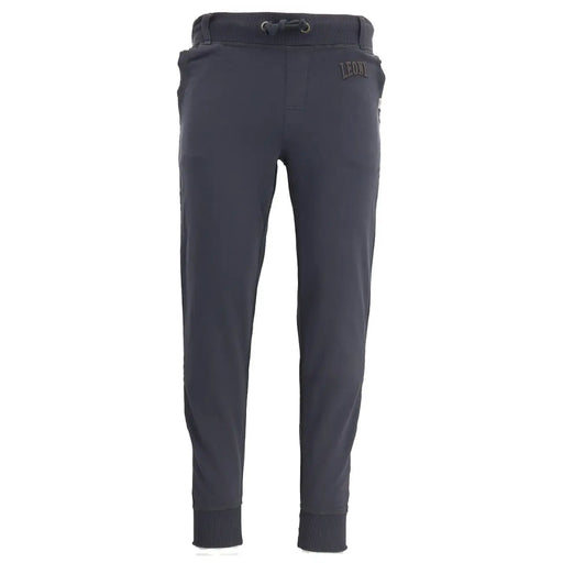 Dark gray sweatpants with drawstring waistband ribbed cuffs and leon logo embroidered on the upper right thigh