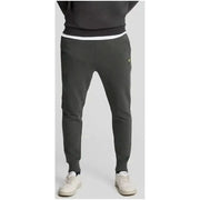 Dark gray Lyle & Scott sweatpants with yellow logo on upper left thigh