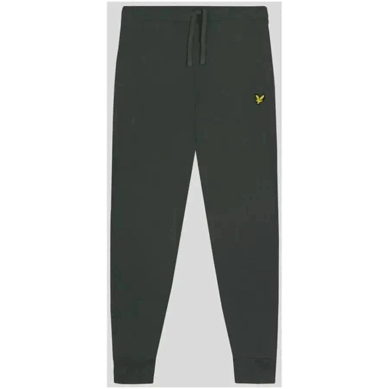 Dark green Lyle & Scott sweatpants featuring a yellow logo near the hip