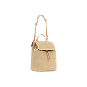 Desigual beige convertible handbag rucksack made of woven straw with drawstring closure and braided shoulder strap