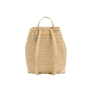Desigual beige woven straw convertible handbag rucksack with tan leather straps and silver zipper accents