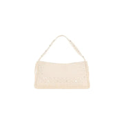Cream-colored Desigual beige polyester handbag with decorative strap subtle embellishments and zip pocket