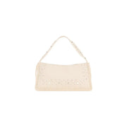 Cream-colored Desigual beige polyester handbag with decorative strap subtle embellishments and zip pocket