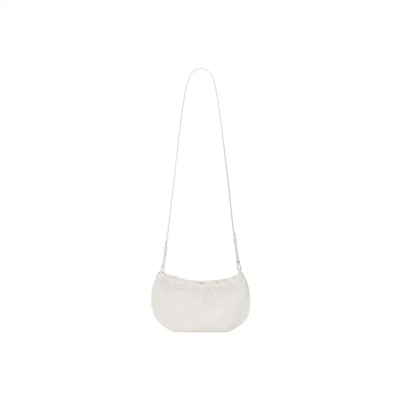Desigual beige polyester shoulder bag with soft off-white faux fur and slender silver chain crossbody strap