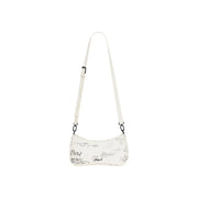 White Desigual beige polyurethane shoulder bag with black handwritten-style text design and matching strap with zip closure