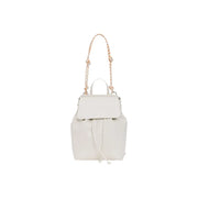 Desigual beige leather rucksack with braided shoulder strap and drawstring closure featuring multiple pockets