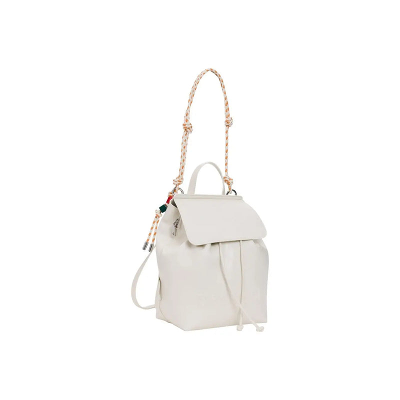 Desigual beige rucksack made of cream-colored leather with braided rope shoulder strap and drawstring closure